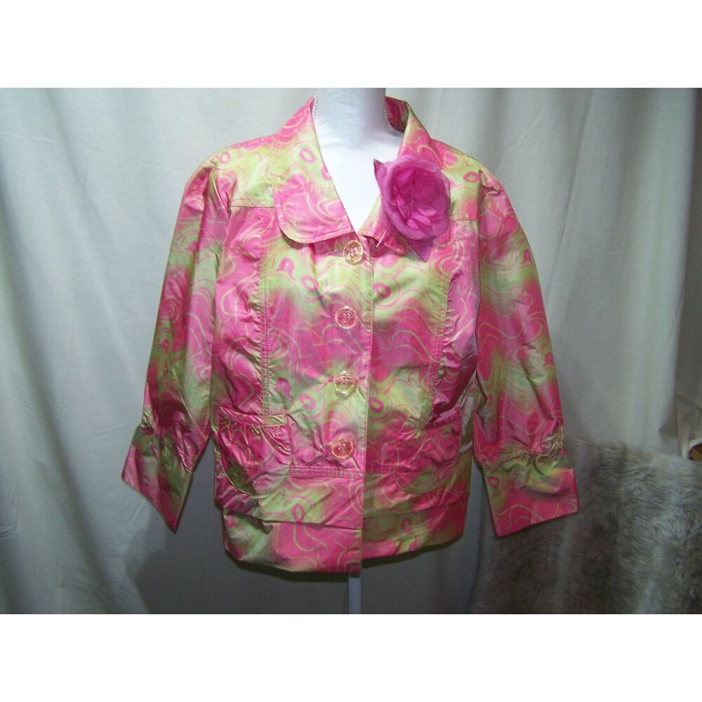 Cheryl Nash Windridge Top Blazer Jacket Pink Large Flower